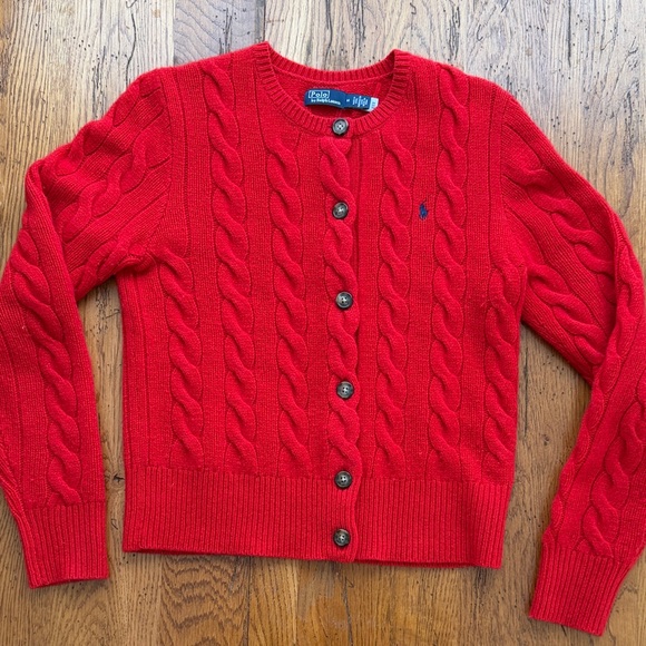 Ralph Lauren Red Wool/Cashmere Cardigan - Picture 1 of 8